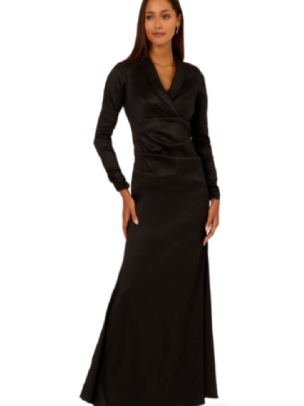 NWT Adrianna Papell Black Long Sleeve Stretch Taffeta Evening Dress
